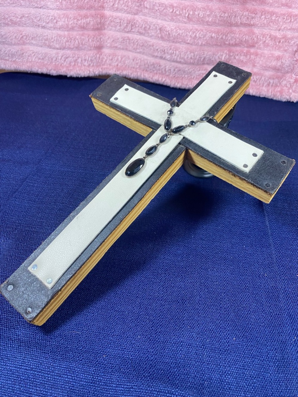 Decorative Black and White Leather Wall Cross - Modern Home Wall Decor